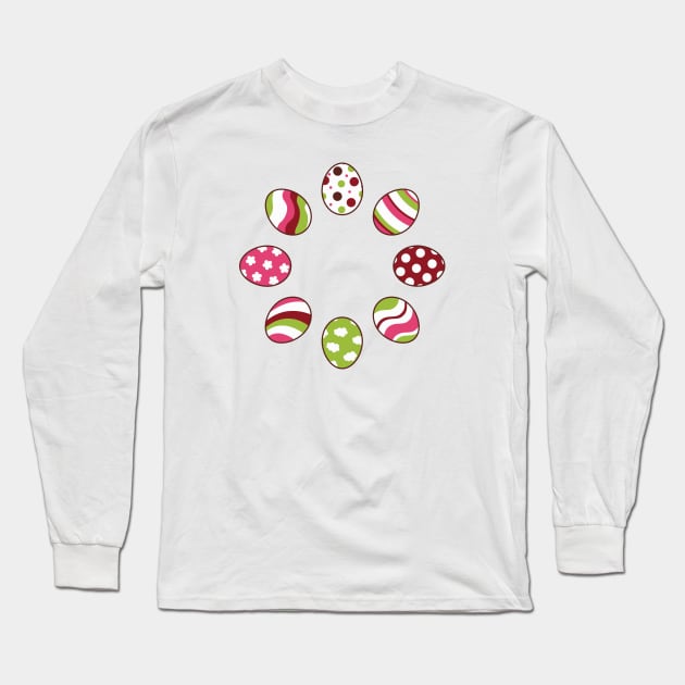 Eggs | Pink Green | Stripes | Dots | Clouds | White Long Sleeve T-Shirt by Wintre2